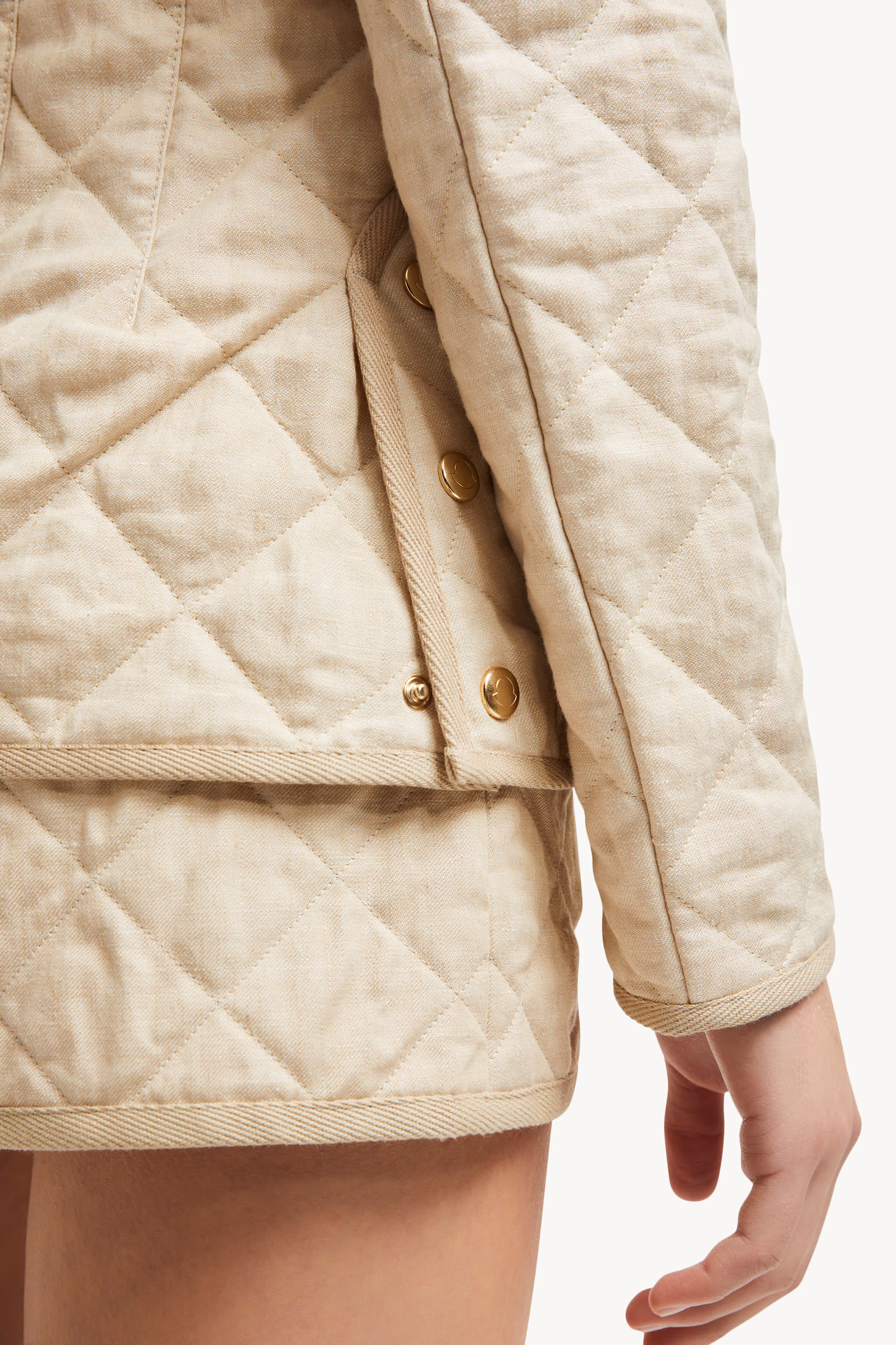 Chaqueta de lino acolchada con motivo de rombos Uzes Mujer Beige Claro Moncler 6